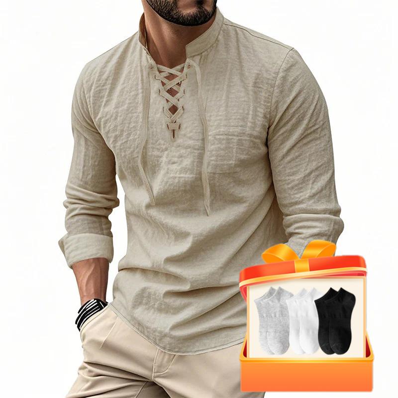 🥳2026 HOT SALE🥳💞50K+ SOLD!👔🧥 50% OFF! Men's Casual Lace-Up Shirt – Smart in seconds! No-tie modern collar, soft breathable cotton. Effortless style for coffee dates or Sunday roasts. ☕👴