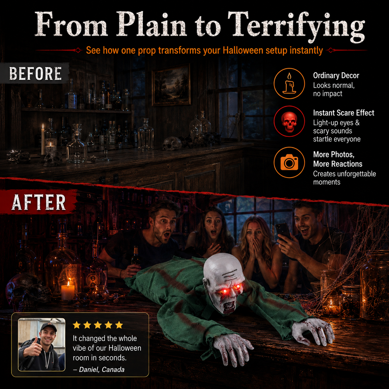 🥳2026 HOT SALE🥳💞50K+ SOLD! 👻🔊 50% OFF! Halloween Crawling Ghost Prop – Motion‑activated, spooky sounds & glowing eyes. 110cm realistic zombie – perfect for yard, graveyard & party scenes! 🎃✨