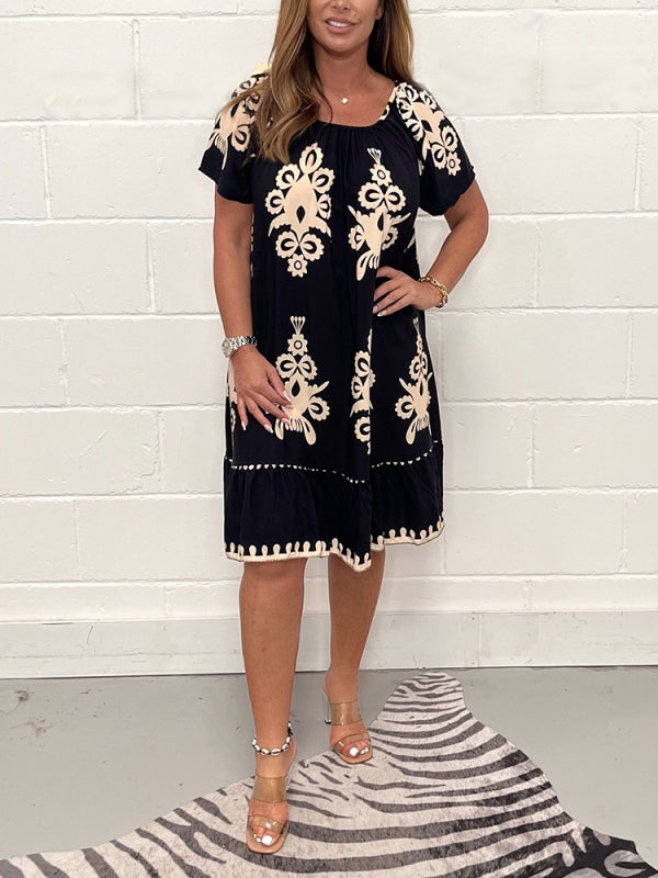 🥳2026 HOT SALE🥳💞50K+ SOLD!🏖️🌺 50% OFF! Multi-Print Square Neck Dress – Bold geometric pattern, easy pull-on style. Dress up with heels or down with flats. Effortless style. 👡🕊️