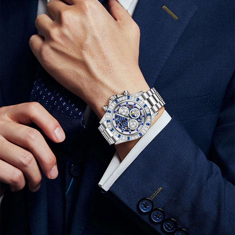 🎁TINAIBIN Twelve Zodiac Signs & Starry Sky Diamond Automatic Skeleton Men's Watch
