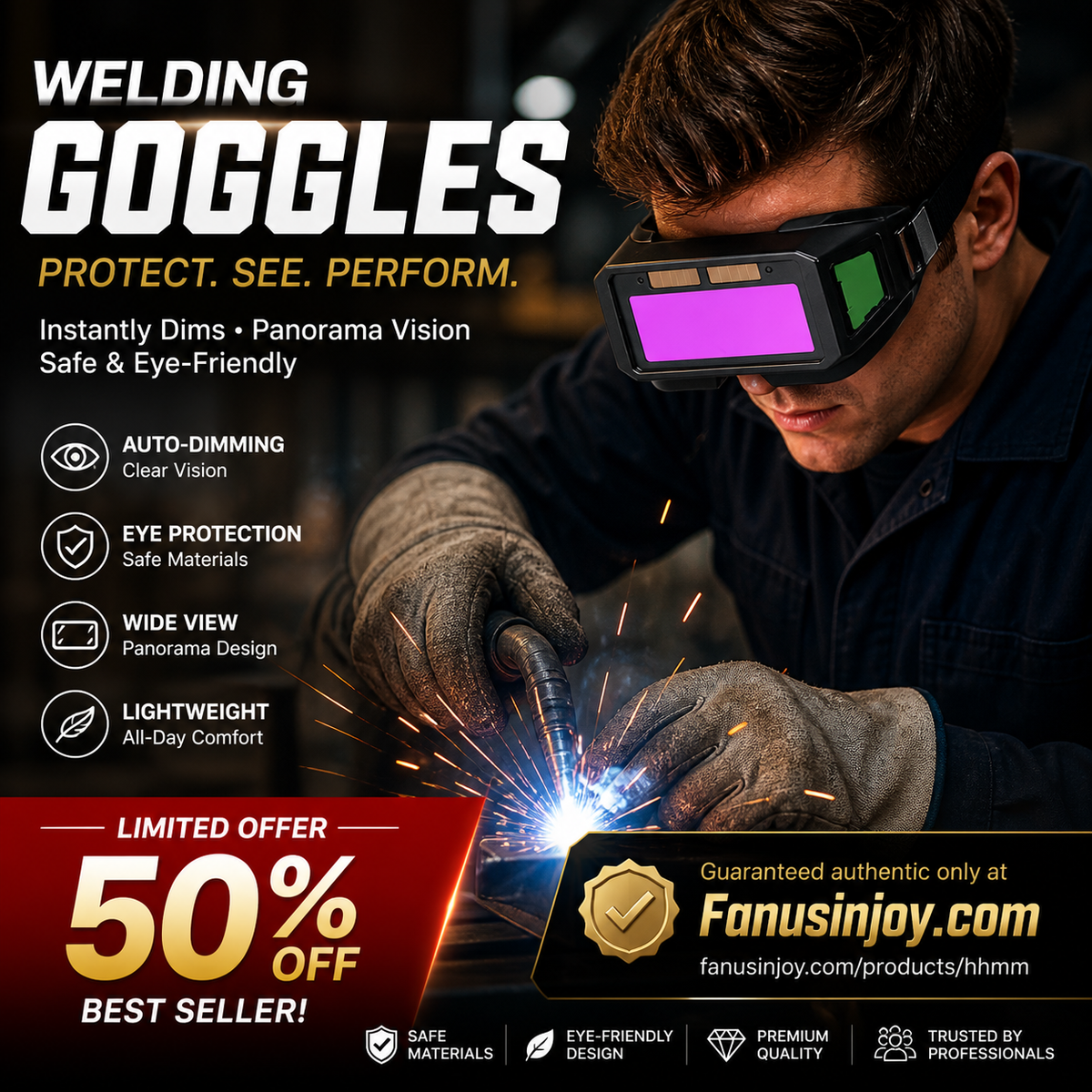 🥳2026 HOT SALE🥳💞50K+ SOLD! 🔥👓 50% OFF! Solar Auto-Darkening Welding Goggles – 1/25,000s auto dimming, solar powered, PC anti-glare lenses & adjustable rubber temples. Safe, clear welding! 🛡️💪