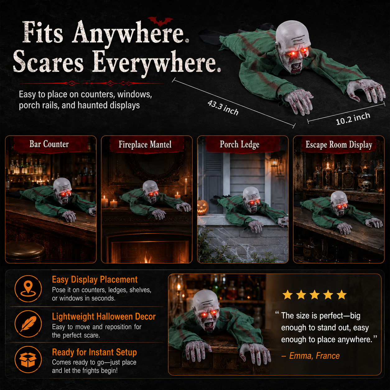 🥳2026 HOT SALE🥳💞50K+ SOLD! 👻🔊 50% OFF! Halloween Crawling Ghost Prop – Motion‑activated, spooky sounds & glowing eyes. 110cm realistic zombie – perfect for yard, graveyard & party scenes! 🎃✨