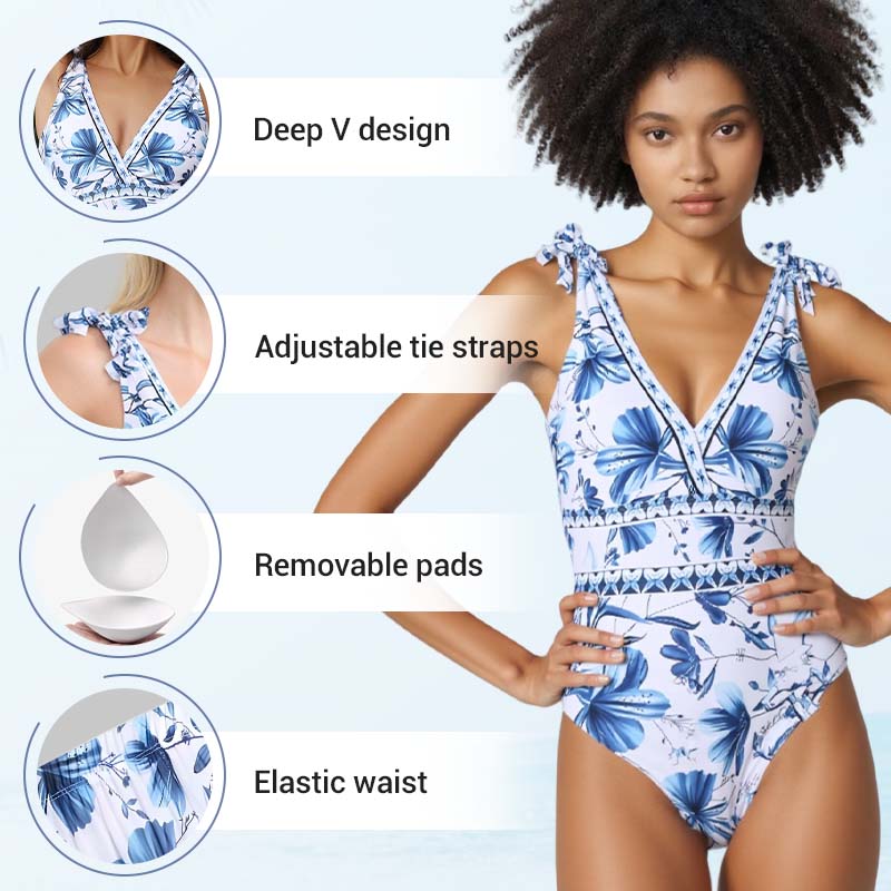🥳2026 HOT SALE🥳💞50K+ SOLD!👵🌊Limited time clearance price - V-Neck Lace Up One Piece Swimsuit with Skirt – Feel confident at the beach! Built-in skirt offers gentle coverage. Lace-up neck, adjustable fit. Quick-dry fabric, comfy all day. 🏖️🌸