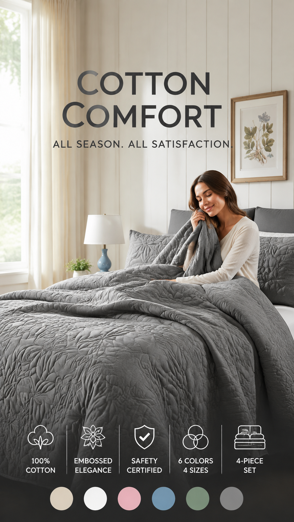 🥳2026 HOT SALE🥳💞50K+ SOLD! 🛏️✨ 50% OFF! 100% Cotton Bedding 4-Piece Set – embossed floral pattern, breathable & certified safe. Duvet cover, sheet & 2 pillowcases. Cosy all year round! 🛡️💚