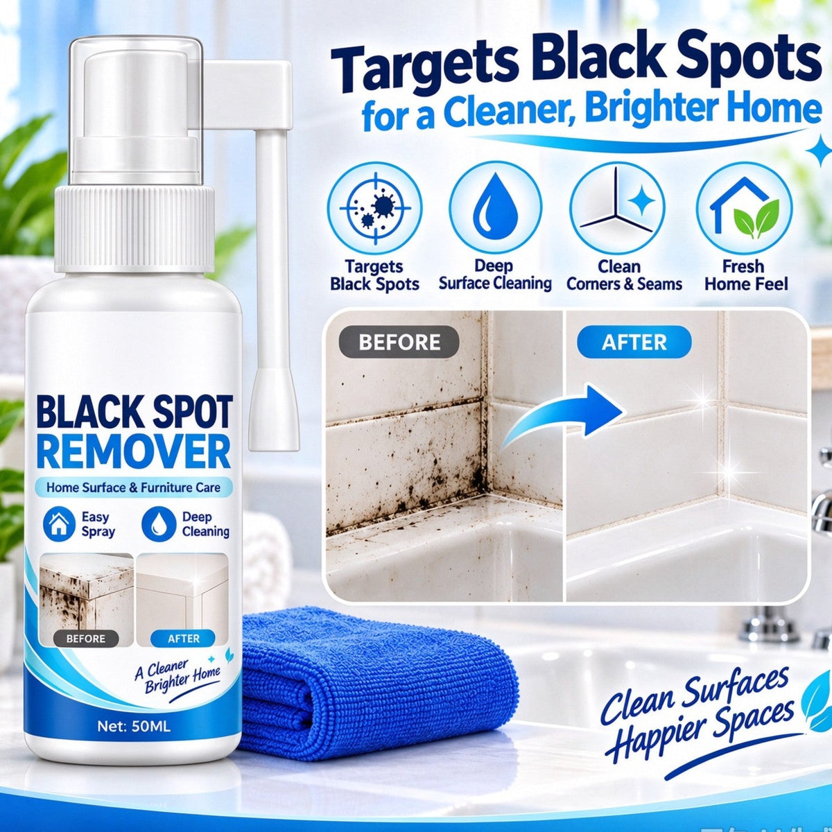 🥳2026 HOT SALE🥳💞50K+ SOLD! 🧴✨ 50% OFF! Household Mould Remover Spray – breaks down black mould & grime on tiles, walls, frames & furniture. Extended nozzle, no scrubbing, visible results! 🛡️✅
