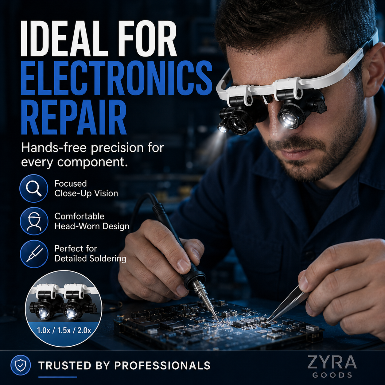 🥳2026 HOT SALE🥳💞50K+ SOLD! 🔍👓 50% OFF! LED Glasses Magnifier – 3 interchangeable lenses: 8x, 15x & 23x magnification. Built‑in LED light for clear viewing – perfect for electronics, jewellery & watch repair! 💡🔧