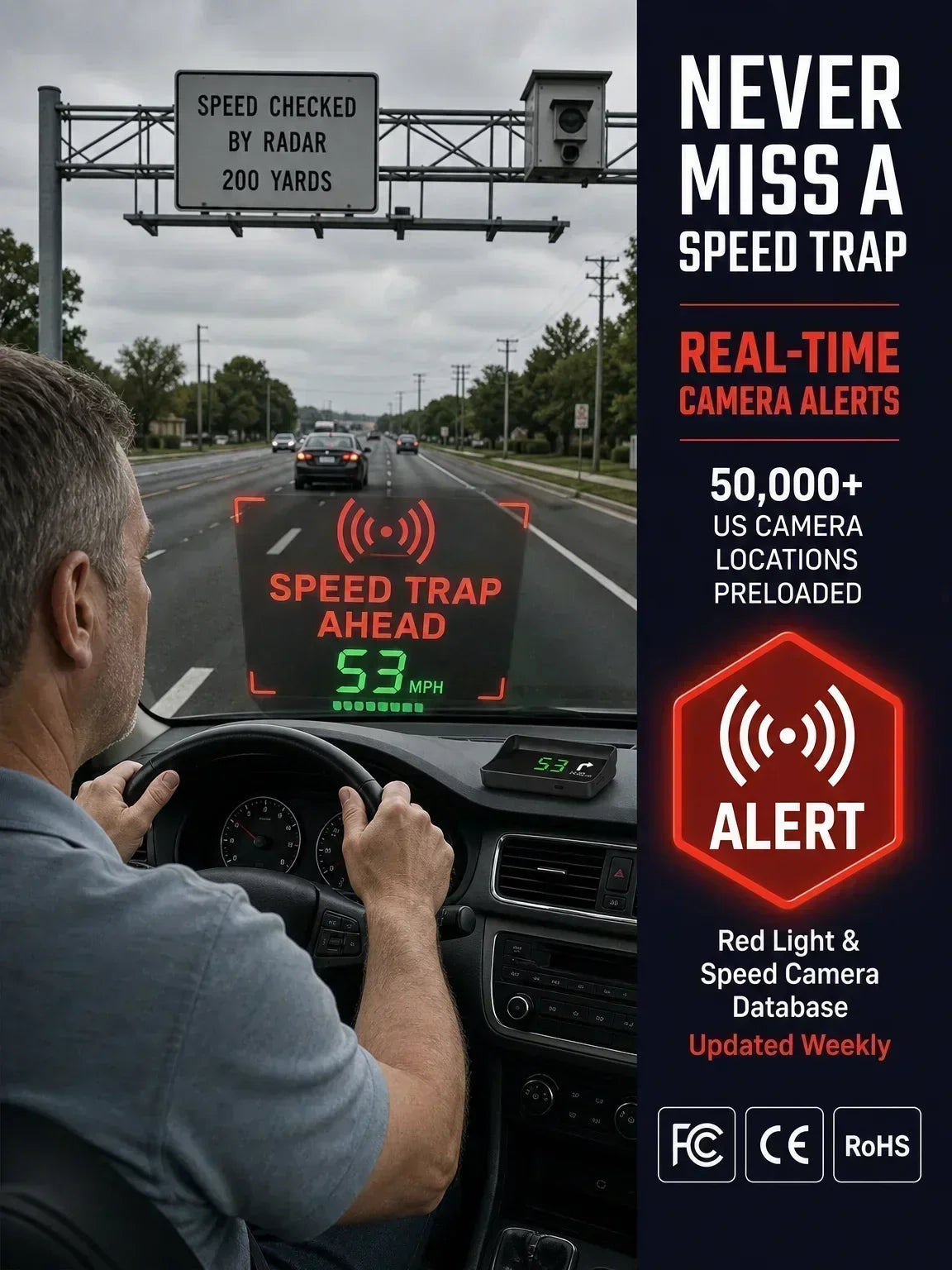 🥳2026 HOT SALE🥳💞50K+ SOLD!🚗⚡ 50% OFF! HUD Car GPS Speedometer – Traffic light countdown & red light camera alerts. Speed & direction on windscreen – no more looking down! 🛡️✨
