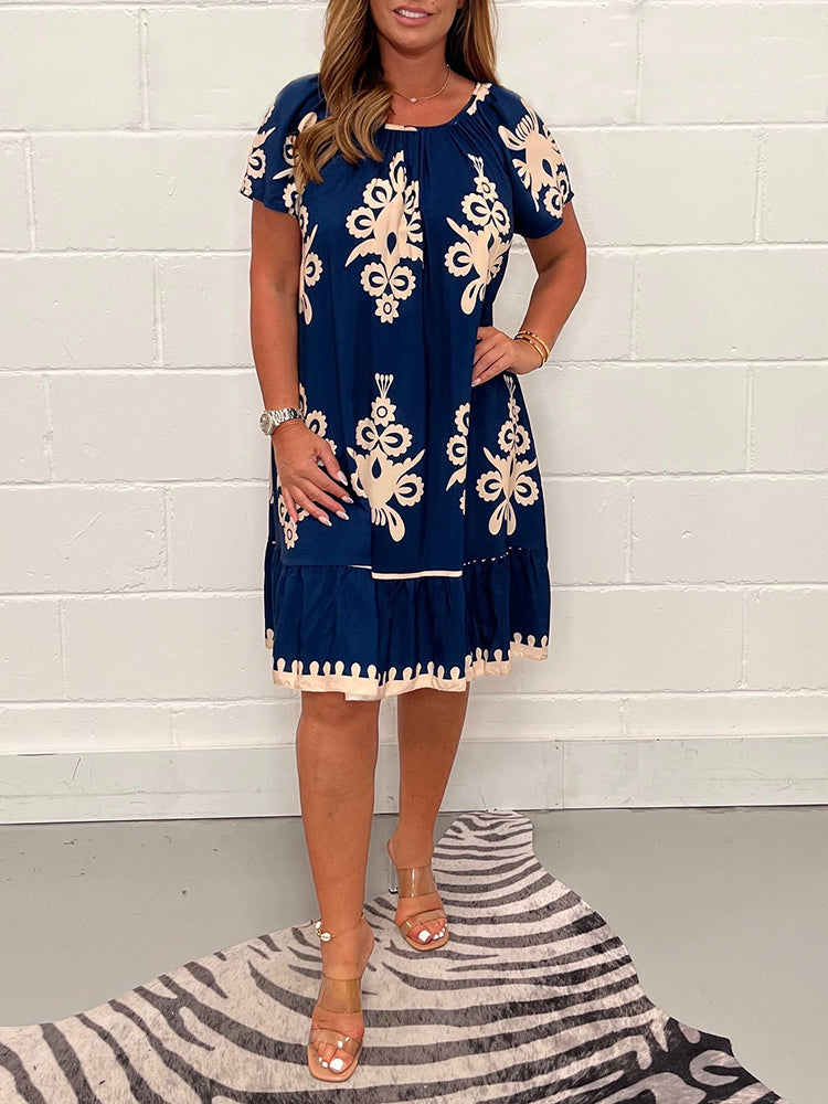 🥳2026 HOT SALE🥳💞50K+ SOLD!🏖️🌺 50% OFF! Multi-Print Square Neck Dress – Bold geometric pattern, easy pull-on style. Dress up with heels or down with flats. Effortless style. 👡🕊️