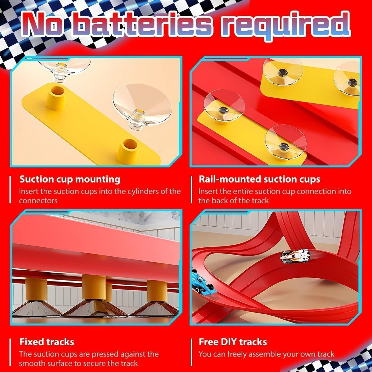 🥳2026 HOT SALE🥳💞50K+ SOLD! 🚗✨ DIY Racing Track Set – 13.1ft flexible track, suction cups & 4 alloy cars. Kids build loops & ramps, no tools needed. Screen-free fun! 🎁💪