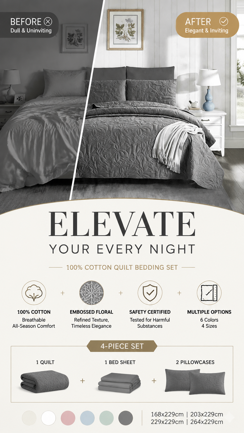 🥳2026 HOT SALE🥳💞50K+ SOLD! 🛏️✨ 50% OFF! 100% Cotton Bedding 4-Piece Set – embossed floral pattern, breathable & certified safe. Duvet cover, sheet & 2 pillowcases. Cosy all year round! 🛡️💚