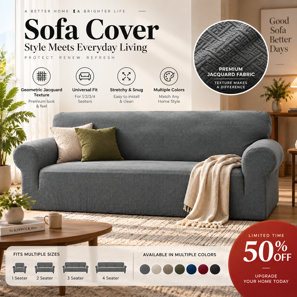 🥳2026 HOT SALE🥳💞50K+ SOLD! 🛋️✨ 50% OFF! Jacquard Sofa Cover – high-stretch fit, anti-slip straps & foam rods. Pet-friendly, breathable & machine washable. Refresh your sofa! 🛡️✅