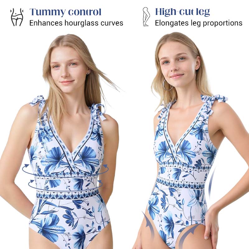 🥳2026 HOT SALE🥳💞50K+ SOLD!👵🌊Limited time clearance price - V-Neck Lace Up One Piece Swimsuit with Skirt – Feel confident at the beach! Built-in skirt offers gentle coverage. Lace-up neck, adjustable fit. Quick-dry fabric, comfy all day. 🏖️🌸