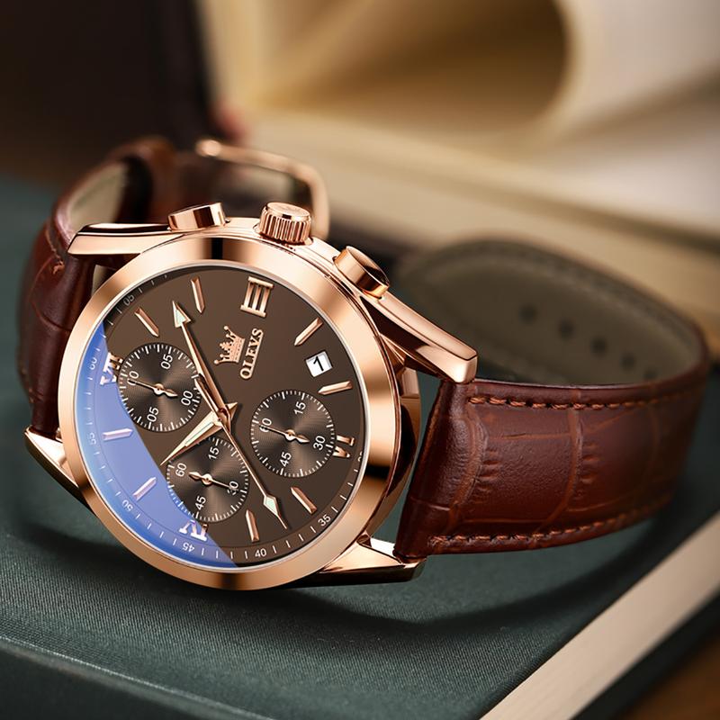 🥳2026 HOT SALE🥳💞50K+ SOLD!⌚💼 50% OFF! OLEVS Chronograph Watch – Triple‑eye, six‑hand. Genuine leather, casual elegance. Precise & reliable. 🕰️✨