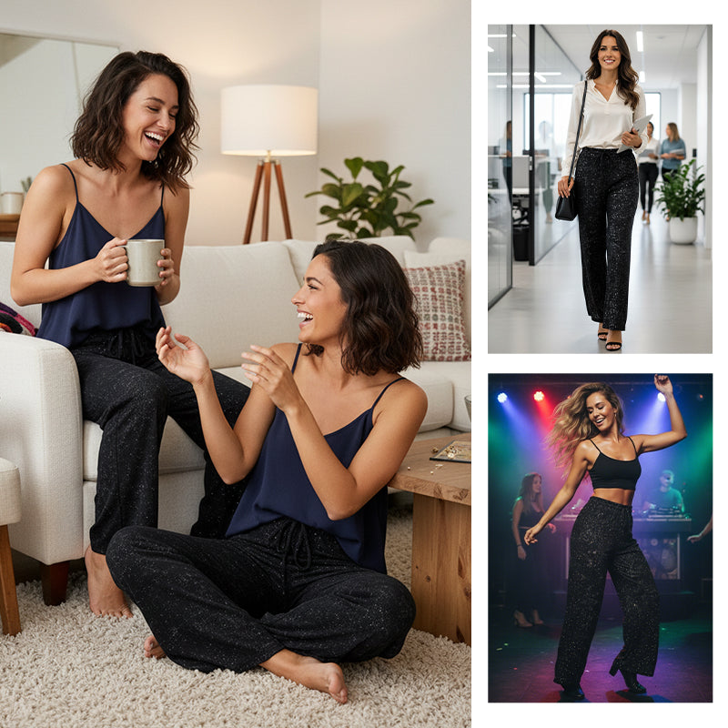 🥳2026 HOT SALE🥳💞50K+ SOLD!👵✨ LAST DAY 50% OFF! Sequin Sparkle Wide Leg Pants – Elastic waistband, easy pull-on. Dress up for parties or down for daily glam. Feel fabulous! 🎉👖