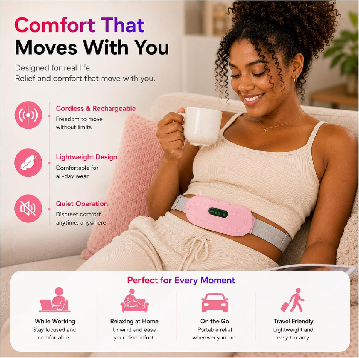 🥳2026 HOT SALE🥳💞50K+ SOLD! 🏆 LIMITED-TIME 50% OFF! 🔥💖 Menstrual Heating & Massage Belt – 3 heat levels + vibration ease period cramps. Cordless, wearable & quiet – relief anywhere! 🎁✨