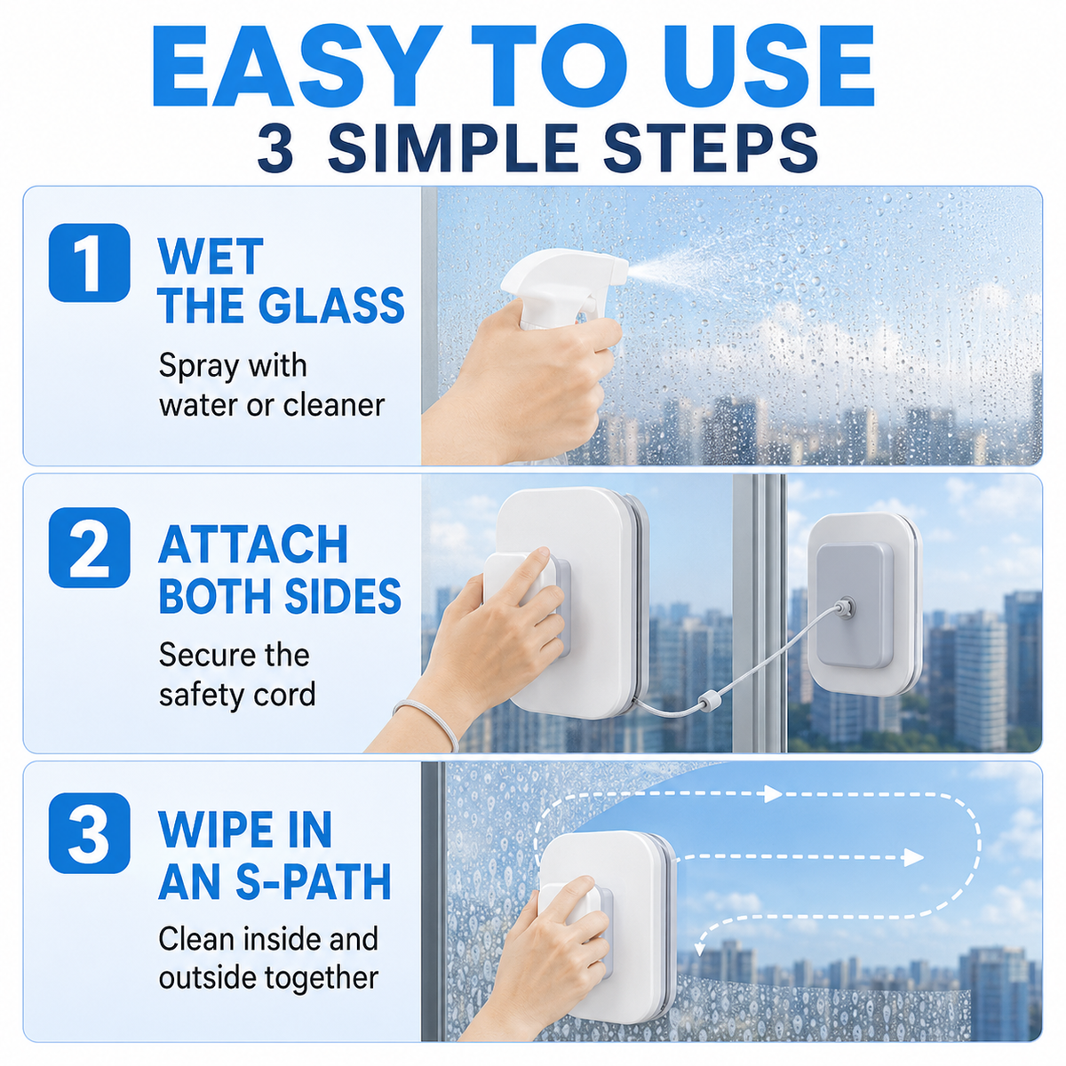 🥳2026 HOT SALE🥳💞50K+ SOLD! ⚡ 50% OFF! 6‑in‑1 Magnetic Glass Cleaner – 30% wider cleaning area, perfect for high‑rise windows. Dual pads + squeegee – flawless results from the first pass! 🧊🌀
