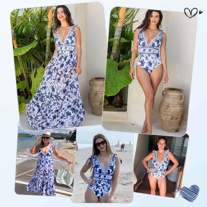 🥳2026 HOT SALE🥳💞50K+ SOLD!👵🌊Limited time clearance price - V-Neck Lace Up One Piece Swimsuit with Skirt – Feel confident at the beach! Built-in skirt offers gentle coverage. Lace-up neck, adjustable fit. Quick-dry fabric, comfy all day. 🏖️🌸