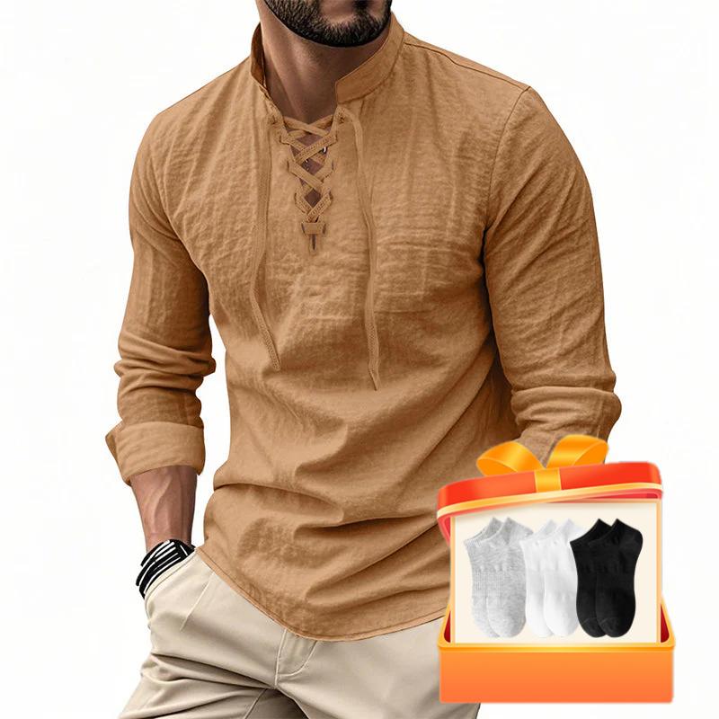 🥳2026 HOT SALE🥳💞50K+ SOLD!👔🧥 50% OFF! Men's Casual Lace-Up Shirt – Smart in seconds! No-tie modern collar, soft breathable cotton. Effortless style for coffee dates or Sunday roasts. ☕👴