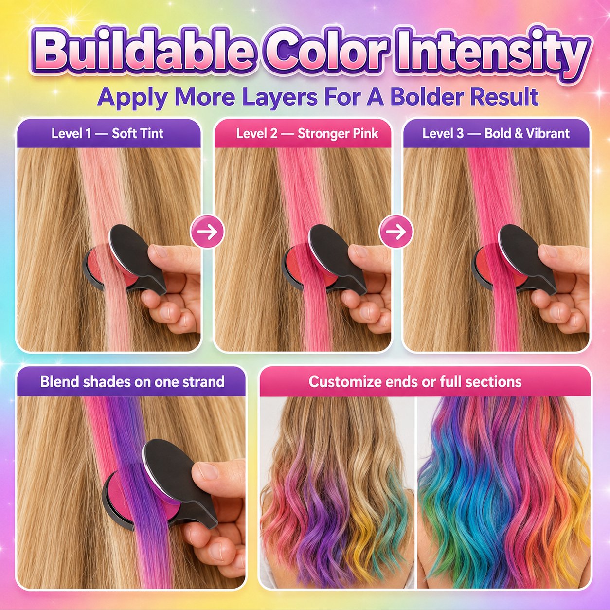🥳2026 HOT SALE🥳💞50K+ SOLD! 🌈🎨 50% OFF! 12-Color Temporary Hair Chalk Applicator Set – Vibrant shades for highlights, streaks & full-color fun. Easy clamp-on application – wash out with shampoo! Perfect for parties, festivals & cosplay! 🎉✨