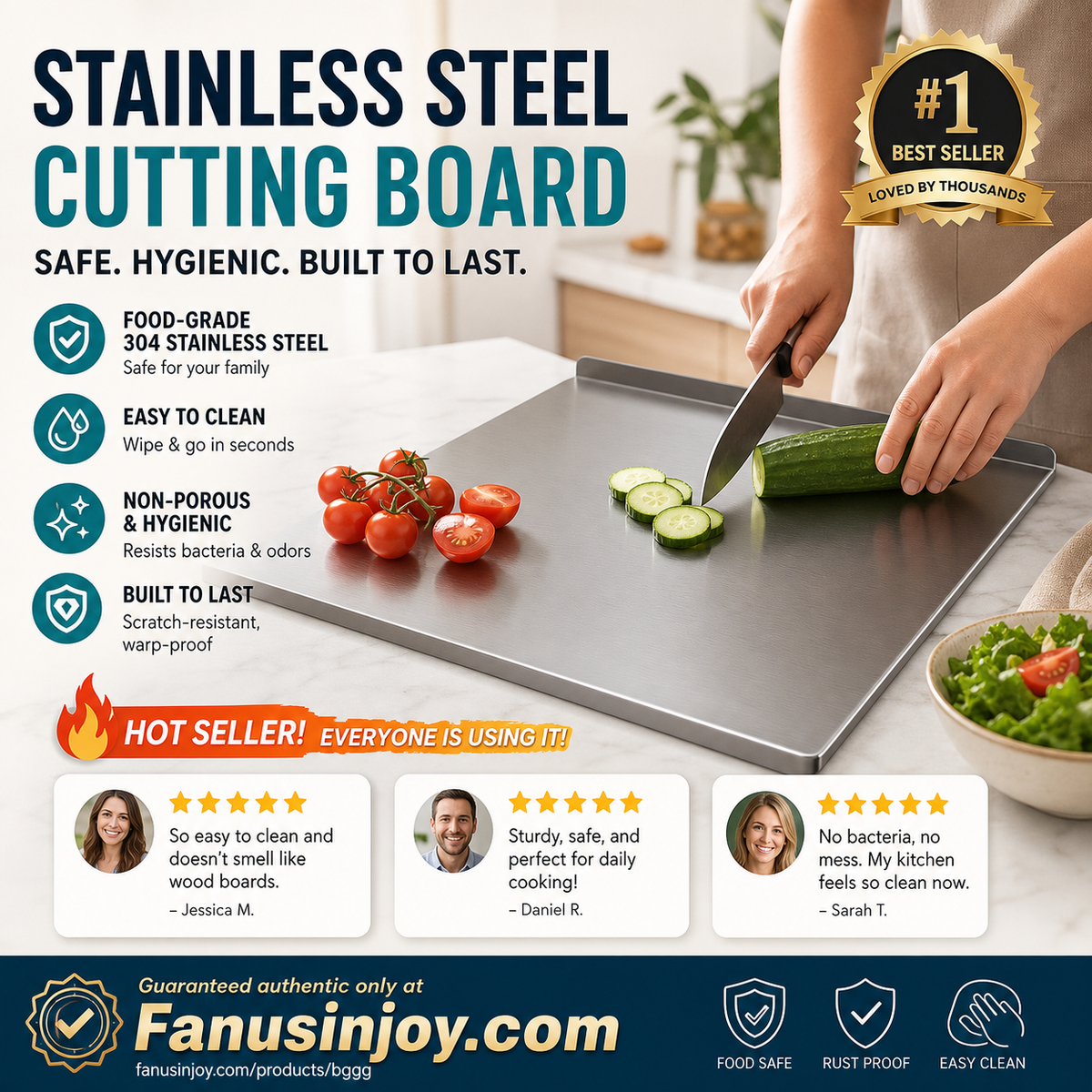 🥳2026 HOT SALE🥳💞50K+ SOLD! 🔪🧼 LIMITED-TIME 50% OFF! 304 Stainless Steel Cutting Board – double-sided, hygienic, moisture-resistant & easy to clean. Say goodbye to stains & odors! 🛡️✨