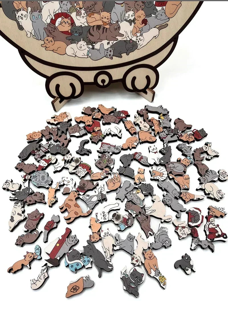 🥳2026 HOT SALE🥳💞50K+ SOLD!🐱🧩 50% OFF! 135‑Piece Cat Shaped Wooden Jigsaw – Morandi colours, artistic frame. Premium wood, calming & collectible. A gift for cat lovers! 🎨✨