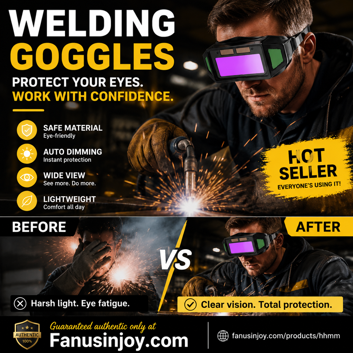 🥳2026 HOT SALE🥳💞50K+ SOLD! 🔥👓 50% OFF! Solar Auto-Darkening Welding Goggles – 1/25,000s auto dimming, solar powered, PC anti-glare lenses & adjustable rubber temples. Safe, clear welding! 🛡️💪