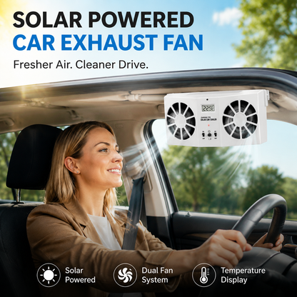 🥳2026 HOT SALE🥳💞50K+ SOLD!☀️🚗 50% OFF! Solar Car Exhaust Fan – Dual turbo fans expel hot air fast. Solar‑powered, no wiring. Real‑time temp display. Step into a cool car! 🌬️✨