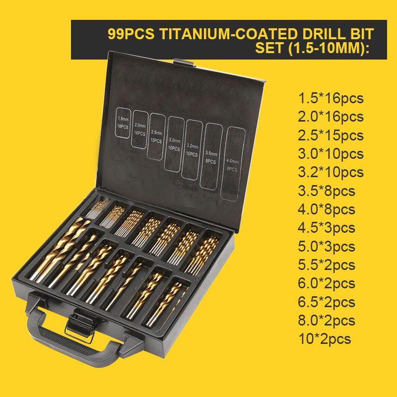 🥳2026 HOT SALE🥳💞50K+ SOLD!🛠️🧰 50% OFF! 99‑Piece Titanium Drill Bit Set – 1.5‑10mm full range, HSS titanium‑coated. Drills wood, plastic, PVC & thin metal. A must‑have for every DIYer! ⚡✨