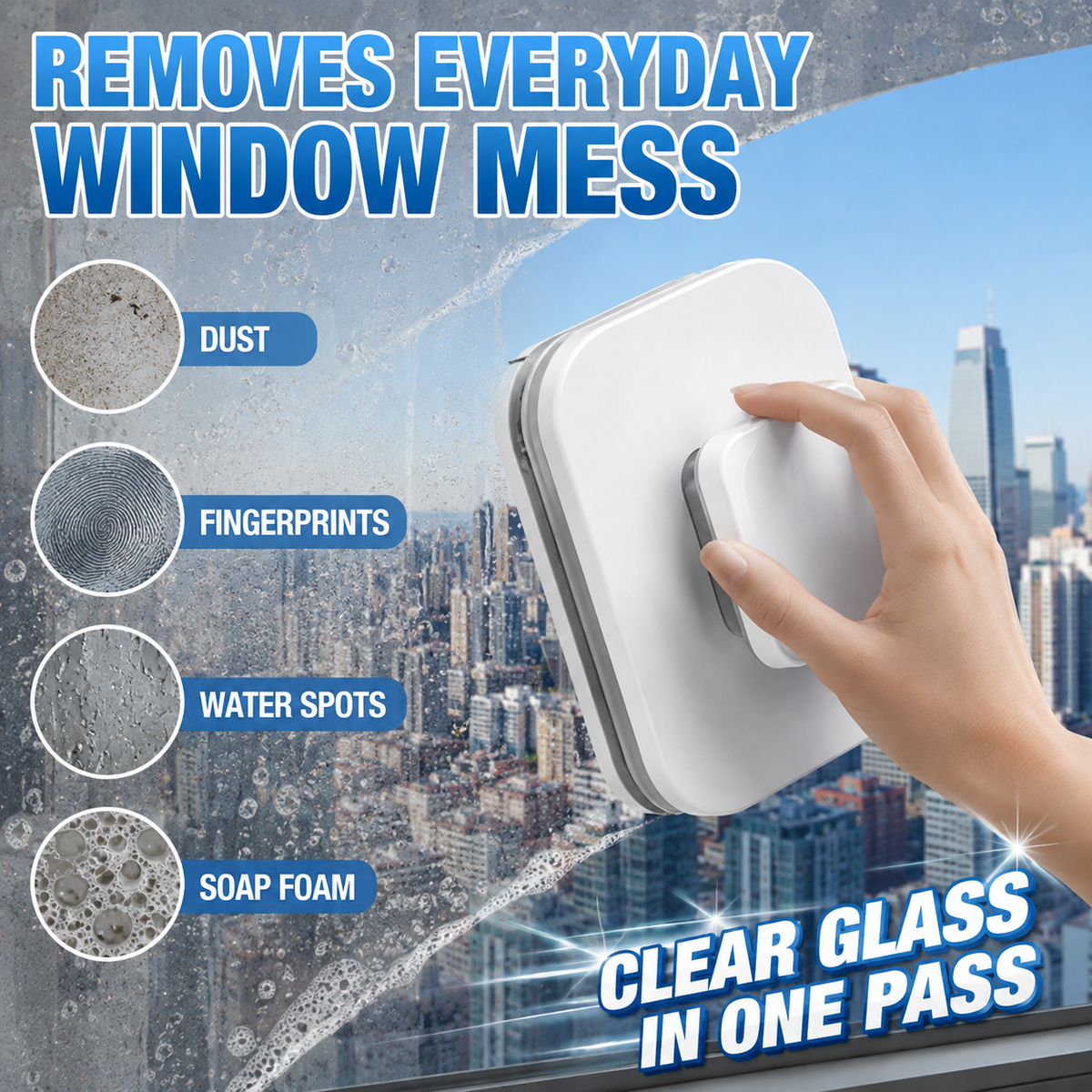 🥳2026 HOT SALE🥳💞50K+ SOLD! ⚡ 50% OFF! 6‑in‑1 Magnetic Glass Cleaner – 30% wider cleaning area, perfect for high‑rise windows. Dual pads + squeegee – flawless results from the first pass! 🧊🌀