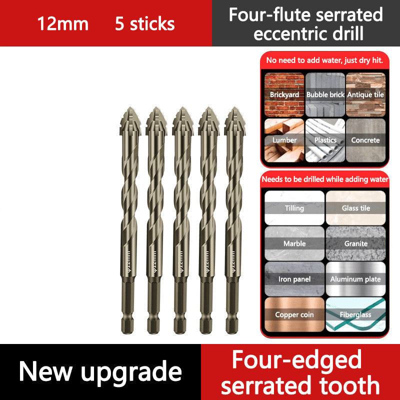 🥳2026 HOT SALE🥳💞50K+ SOLD!🔥🪚 50% OFF! 4‑Flute Serrated Eccentric Drill Bit Kit – 4 cutting edges, titanium‑coated, fast chip removal. Drills tile, wood, metal & concrete. A must‑have for DIYers! ⚡✨