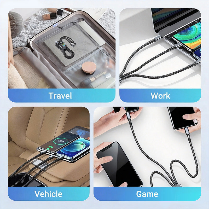🎅Christmas Pre-sale ✨ Transparent Luminous 3-in-1 Fast Charging Cable - USB-C/Micro-USB with LED Power Indicator & Nylon Braiding 📱💫