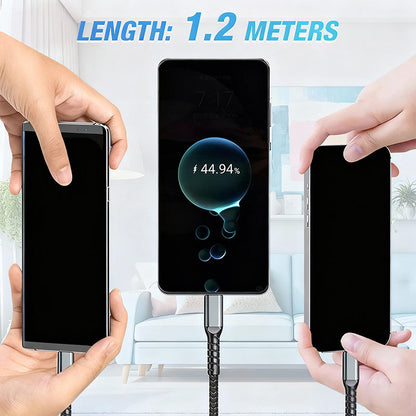 🎅Christmas Pre-sale ✨ Transparent Luminous 3-in-1 Fast Charging Cable - USB-C/Micro-USB with LED Power Indicator & Nylon Braiding 📱💫