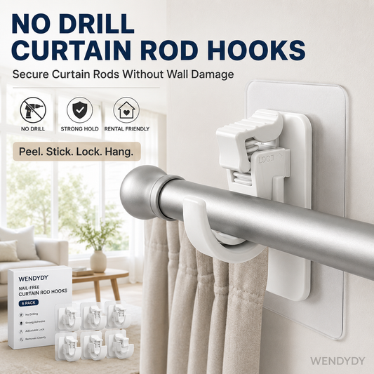 🥳2026 HOT SALE🥳💞50K+ SOLD!🔧🏠 50% OFF! Nail-Free Adjustable Curtain Rod Hooks – Strong adhesive, holds up to 2kg. No drills, no mess, no wall damage. Adjust to fit any rod! 🪟✨