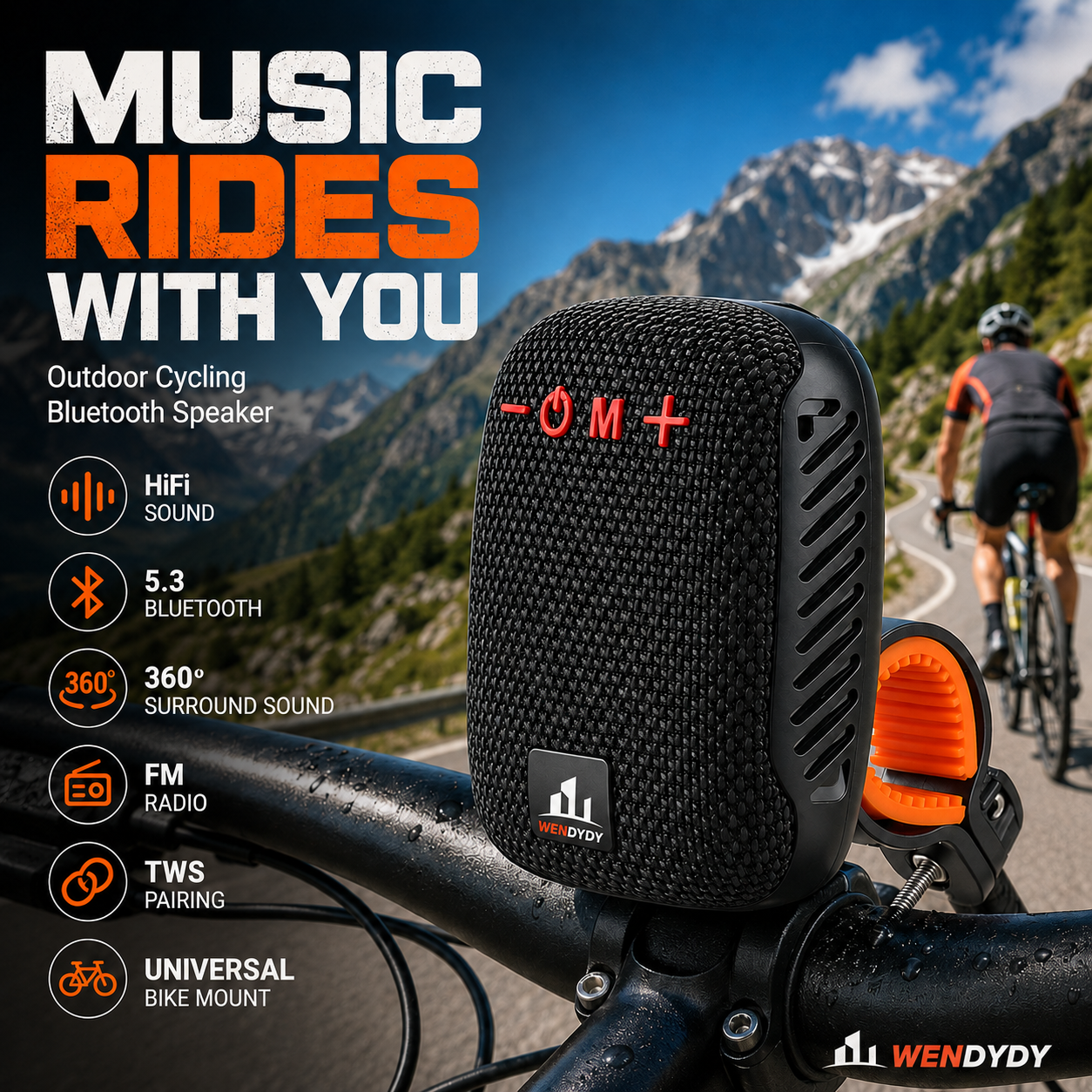 🥳2026 HOT SALE🥳💞50K+ SOLD!🚴‍♂️🎵 50% OFF! Waterproof Bike Bluetooth Speaker – IPX5, TWS stereo, hands‑free calls. Secure mount, 70m range. Ride with beats! 🔊✨