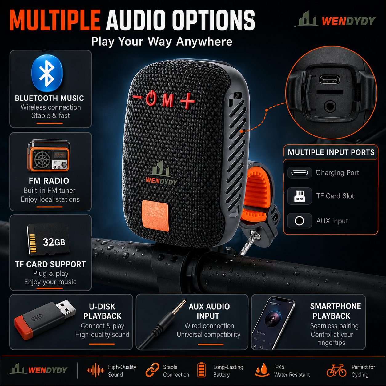 🥳2026 HOT SALE🥳💞50K+ SOLD!🚴‍♂️🎵 50% OFF! Waterproof Bike Bluetooth Speaker – IPX5, TWS stereo, hands‑free calls. Secure mount, 70m range. Ride with beats! 🔊✨