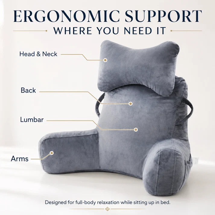 🥳2026 HOT SALE🥳💞50K+ SOLD! 🛋️📖 50% OFF! Multi‑Functional Waist Support Reading Pillow – High‑back support, cushioned headrest & padded side armrests. Velvet‑feel cover, removable washable – perfect for bed, sofa & floor! From £6.99! 🛏️💤