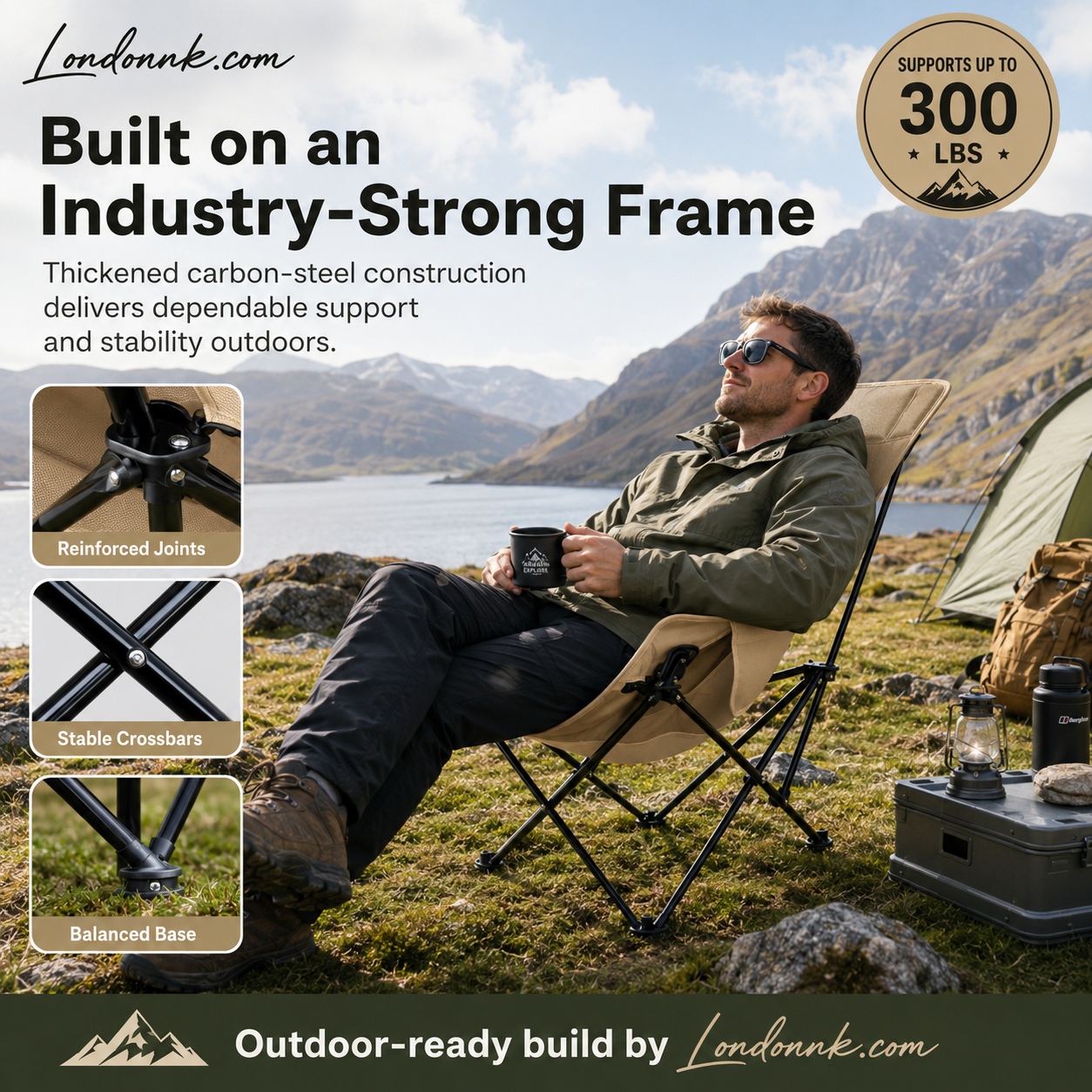 🥳2026 HOT SALE🥳💞50K+ SOLD!🪑🛡️ 50% OFF! Portable Folding Outdoor Chair – 300lb capacity, carbon steel frame, 3‑4 reclining positions. Anti‑sink feet, stable on any terrain! 🏕️✨