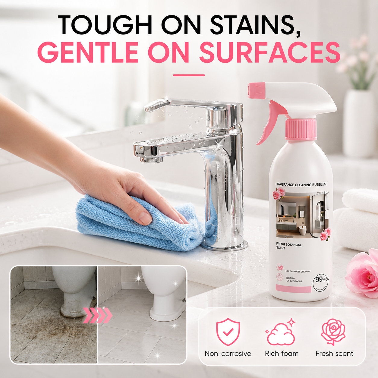 🥳2026 HOT SALE🥳💞50K+ SOLD! 🛁🧹 50% OFF! Bathroom Cleaner Spray – dissolves limescale, soap scum & water stains without scrubbing. Multi-surface for glass, tiles & taps – leaves a fresh botanical scent. Gentle formula, no harsh fumes! ✨💪