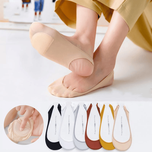 🥳2026 HOT SALE🥳💞50K+ SOLD!💥👠💨 Buy 1 Pair Get 3 Pairs FREE! Silicone Anti-Slip Invisible Socks – Cushioned sole, ice silk cooling. Stays in place, reduces foot pain. Perfect for flats or heels. 🦶✨