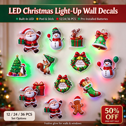 🥳2026 HOT SALE🥳💞50K+ SOLD! 🎄✨ 50% OFF! LED Christmas Light-Up Wall Decals – built-in LED, pre-installed batteries, 12/24/36pcs. Peel & stick festive glow for walls & windows! 🎅💡