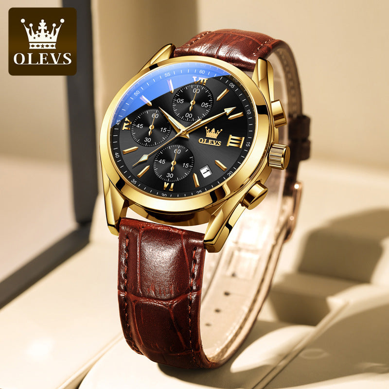 🥳2026 HOT SALE🥳💞50K+ SOLD!⌚💼 50% OFF! OLEVS Chronograph Watch – Triple‑eye, six‑hand. Genuine leather, casual elegance. Precise & reliable. 🕰️✨