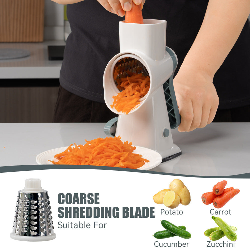 🥳2026 HOT SALE🥳💞50K+ SOLD! 🥕🛡️ BIG DISCOUNT! 3-in-1 Rotary Cheese Grater – safe feeding port prevents cuts, no more bloody fingers! Grates cheese, slices veg & spiralizes in seconds. Perfect for easy, safe home cooking! 🧀✅