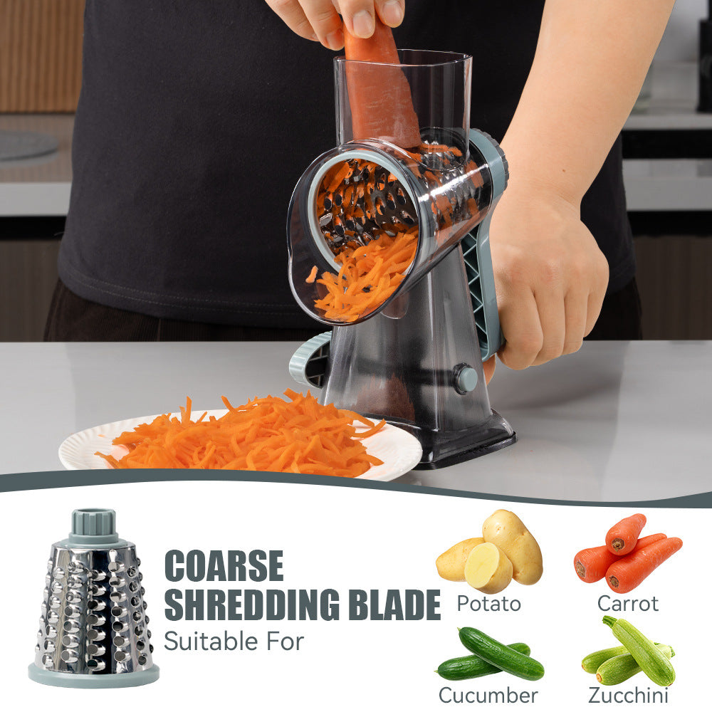 🥳2026 HOT SALE🥳💞50K+ SOLD! 🥕🛡️ BIG DISCOUNT! 3-in-1 Rotary Cheese Grater – safe feeding port prevents cuts, no more bloody fingers! Grates cheese, slices veg & spiralizes in seconds. Perfect for easy, safe home cooking! 🧀✅