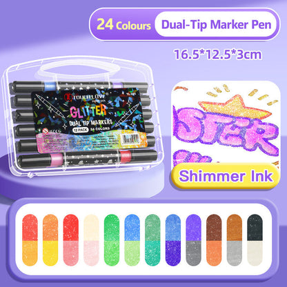 ✨ Çift Uçlu Glitter Marker Kalem - Sanat/Günlük/Scrapbooking için Canlı Renkler, Toksik Olmayan ve Hızlı Kuruyan 🎨📝
