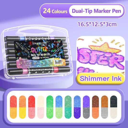 ✨ Çift Uçlu Glitter Marker Kalem - Sanat/Günlük/Scrapbooking için Canlı Renkler, Toksik Olmayan ve Hızlı Kuruyan 🎨📝