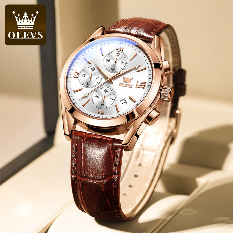 🥳2026 HOT SALE🥳💞50K+ SOLD!⌚💼 50% OFF! OLEVS Chronograph Watch – Triple‑eye, six‑hand. Genuine leather, casual elegance. Precise & reliable. 🕰️✨