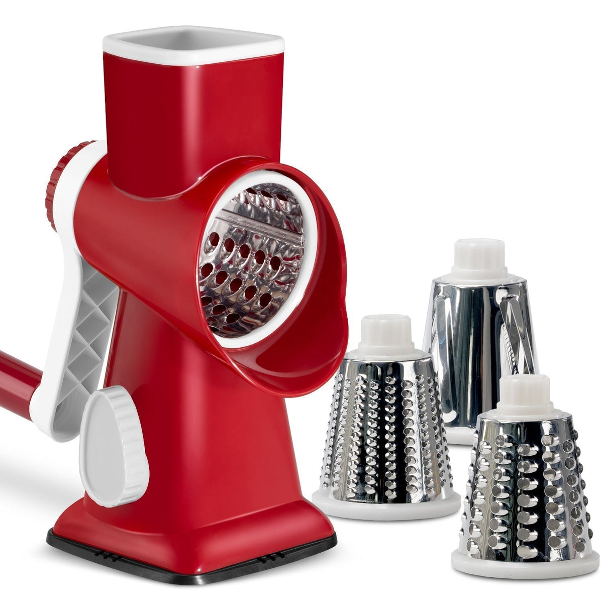 🥳2026 HOT SALE🥳💞50K+ SOLD! 🥕🛡️ BIG DISCOUNT! 3-in-1 Rotary Cheese Grater – safe feeding port prevents cuts, no more bloody fingers! Grates cheese, slices veg & spiralizes in seconds. Perfect for easy, safe home cooking! 🧀✅