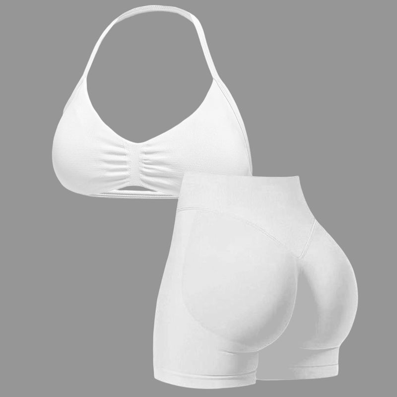 🥳2026 HOT SALE🥳💞50K+ SOLD!🥳💕 50% OFF! Halter Top & High-Waisted Shorts Set – Gentle tummy control, breathable seamless fabric. Butt‑shaping design, no roll‑down. Perfect for yoga or summer walks. 👙✨