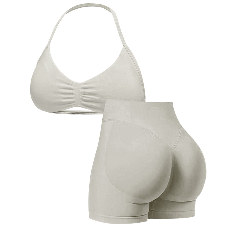 🥳2026 HOT SALE🥳💞50K+ SOLD!🥳💕 50% OFF! Halter Top & High-Waisted Shorts Set – Gentle tummy control, breathable seamless fabric. Butt‑shaping design, no roll‑down. Perfect for yoga or summer walks. 👙✨