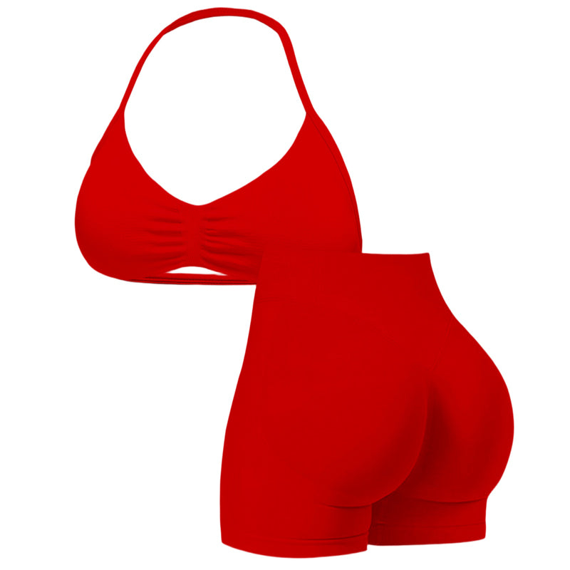 🥳2026 HOT SALE🥳💞50K+ SOLD!🥳💕 50% OFF! Halter Top & High-Waisted Shorts Set – Gentle tummy control, breathable seamless fabric. Butt‑shaping design, no roll‑down. Perfect for yoga or summer walks. 👙✨